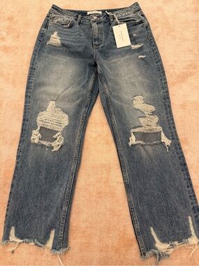 Flying Monkey Distressed Mid Blue Denim Jeans